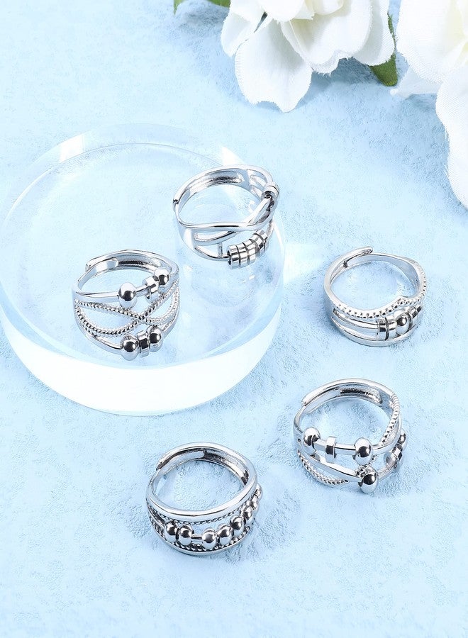 sailimue 9Pcs Anti Anxiety Rings For Women Men Fidget Band Rings Set For Anxiety Unisex Adjustable Stacking Spinner Worry Stress Relief Ring With Beads - Image 4